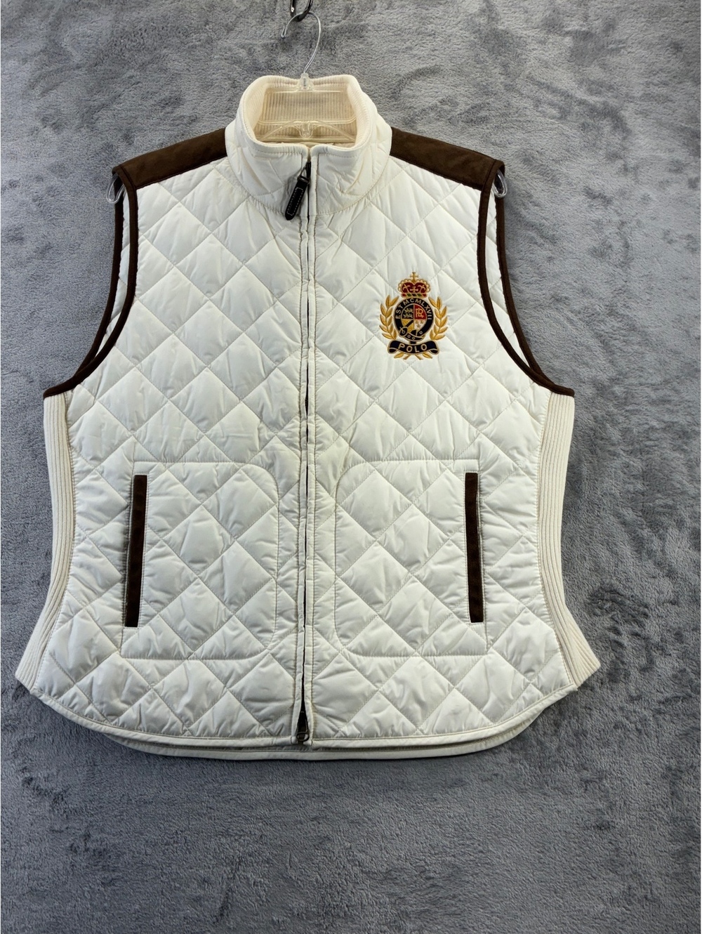 POLO RALPH LAUREN Vest Crest Logo Quilted Lambs Suede Equestrian Full Zip XL